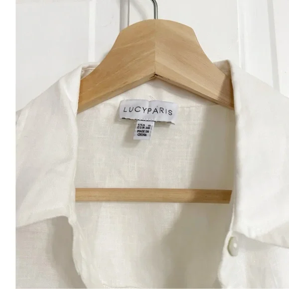 Lucy Paris White Linen Long Sleeve Blouse NWOT Shirt Sz S - Picture 3 of 3